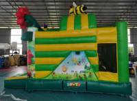 Château gonflable combiné KUOYE pour fête de printemps, château gonflable à fleurs, château gonflable à abeilles avec toboggan pour enfants