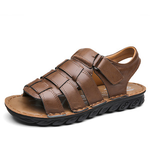 Sandales en cuir véritable à brides croisées, bout ouvert, semelle extérieure en caoutchouc antidérapante, chaussures décontractées d'été pour hommes - Product Image 5