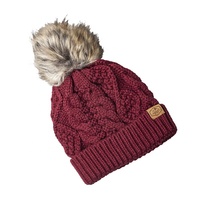 Vente en gros de bonnet à pompons torsadé décontracté avec logo personnalisé pour l'hiver avec pompon en fausse fourrure pour femmes
