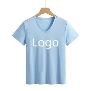 High Quality Custom Plain 150g Silk Cotton V neck Women OEM Logo Soft Durable Plain Girls T shirt