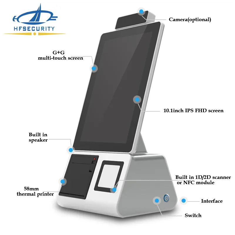 HFSecurity SP10 10.1 אינץ עצמי שירות סדר תשלום לשלם מכונת ברקוד סורק קיוסק עבור שרשרת חנות/מסעדה