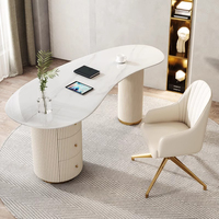 Table de Bureau de Luxe Moderne, Bureau d'Accueil et de Salon avec Plateau en Marbre Blanc