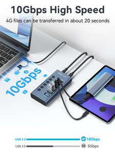 อะแดปเตอร์ Acasis 6 พอร์ต 10Gbps USB 3.2 Hub แบบมีไฟในตัว, 3 พอร์ต USB-A และ 3 พอร์ต USB-C - Product Image 3