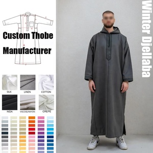 <span class=keywords><strong>Djellaba</strong></span> d'hiver personnalisée en coton marocain à capuche pour homme avec fermeture éclair, thobe musulman islamique de luxe brodé, vente en gros - Product Image 1