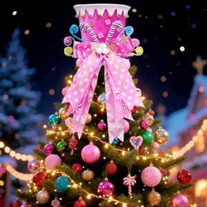 Décoration <span class=keywords><strong>de</strong></span> sommet <span class=keywords><strong>de</strong></span> sapin <span class=keywords><strong>de</strong></span> Noël en velours rose avec nœud, grande taille, pour fêtes et décoration intérieure - Product Image 1