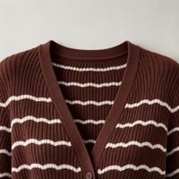 Cardigan rayé à col en V pour femme, pull en tricot color-block, idéal pour un usage quotidien décontracté