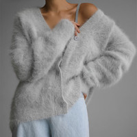 Cardigan en fausse fourrure de vison pour femme, style décontracté et ample, pull tricoté à manches longues, doux, pour le printemps et l'automne