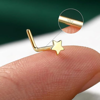 Getta 14K cincin hidung pertunangan mewah, cincin hidung pertunangan mewah bentuk L bintang zirkon emas kuning padat untuk wanita