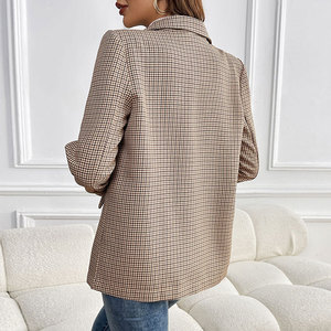 Novo <span class=keywords><strong>Blazer</strong></span> Feminino Estilo Retrô Xadrez com Botão Único para o Dia a Dia - Product Image 4