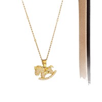 Collier pendentif Zooying en forme de pièce de monnaie de cheval, avec micro-pavé de cristaux, chaîne de pull réglable pour femmes, hypoallergénique