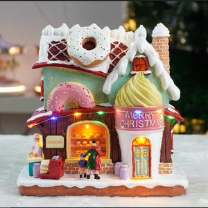 Casas <span class=keywords><strong>de</strong></span> pueblo navideñas musicales <span class=keywords><strong>de</strong></span> resina coloridas para interiores y casa <span class=keywords><strong>de</strong></span> dulces con función <span class=keywords><strong>de</strong></span> donuts giratorios - Product Image 2
