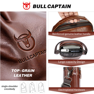 กระเป๋าหนังแท้สะพายข้างผู้ชาย BULLCAPTAIN  วัสดุโพลีเอสเตอร์ ปิดด้วยซิป  นุ่ม  จุของได้เยอะ  สไตล์วินเทจ  แฟชั่นลำลอง  สำหรับธุรกิจ - Product Image 3