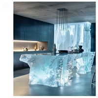 Comptoirs de cuisine en onyx bleu translucide moderne de luxe BOTON STONE, panneau mural rétroéclairé en quartzite, dalle de marbre