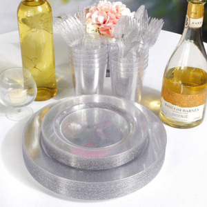 PS Flash Goldplatten Einweg-Teller Goldpulver Restaurant-Stil Westlicher Stil Plastik-Tellerset 25er-Pack - Product Image 4