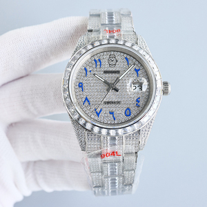 <span class=keywords><strong>Montre</strong></span> de luxe pour <span class=keywords><strong>homme</strong></span> entièrement sertie de diamants, testée au testeur de diamants, en acier inoxydable, résistante à l'eau, mouvement automatique ETA 41 mm - Product Image 3