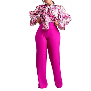 Grosir Populer Baru Blus Lengan Panjang dan Celana Panjang Set Wanita Ukuran Plus Motif Bunga