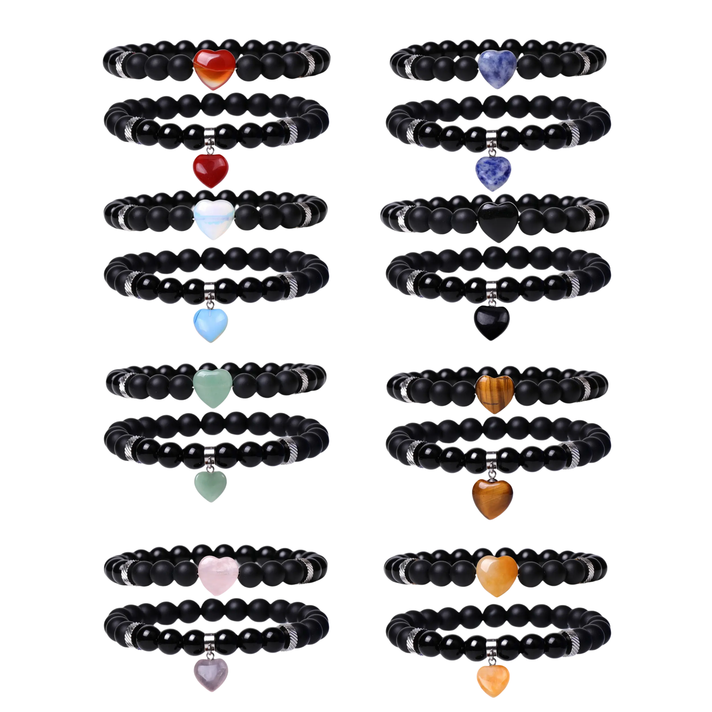 Conjunto de pulseiras de energia de cura com pedras preciosas naturais 8 mm para mulheres, meninas e homens, joia para presente de dia dos namorados, 2 peças por atacado