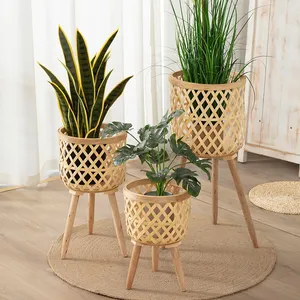 All Weather Woven Flower Pots Cover Bamboo Woven Plant Pot Container Wicker Planter Basket