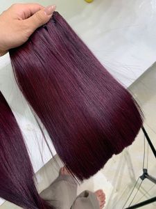 วิกผมแท้สีเบอร์กันดีวิกผมแท้แบบ HD ปักลายกระดูกตรงด้านหน้าสำหรับวิกผมมนุษย์สีดำ100เวียดนามขายดี