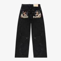 Jean ample brodé style Y2K Hip Hop délavé pour homme - Pantalon en denim tendance