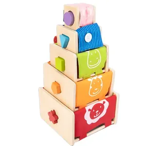 Hot Montessori Children Wooden Cloth Frame Stacking Tower Educational Activity Sorting Learning Toys for Kids Boys and Girls - Product Image 1
