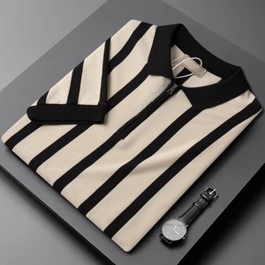 Maglietta a Righe Personalizzata con Mezza Zip per Uomo, T-shirt a <span class=keywords><strong>Maniche</strong></span> Corte in Maglia, Top Casual a Mezza Manica - Product Image 2