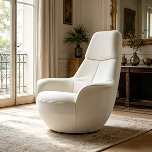 Poltrona Lounge Girevole Moderna di Lusso con <span class=keywords><strong>Schienale</strong></span> <span class=keywords><strong>Alto</strong></span>, Design Curvo Avvolgente e Tessuto Morbido - Product Image 3