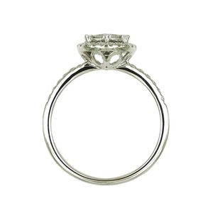 Anillo de Diamantes con Doble Halo Redondo en Oro Blanco de 18K, Anillo de Compromiso de Lujo con Base Pavé para Mujer - Product Image 1