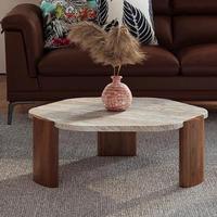 Table basse en bois massif nordique Wabi-Sabi avec pierre naturelle de grotte et marbre design, meubles pour la maison ou table à thé pour hôtel