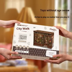 Hecho a mano Mini 3D Pop-Up House PC Material <span class=keywords><strong>de</strong></span> madera DIY Asamblea Escena <span class=keywords><strong>de</strong></span> madera <span class=keywords><strong>de</strong></span> Street Corner Coffee Shop Idea <span class=keywords><strong>de</strong></span> regalo - Product Image 4