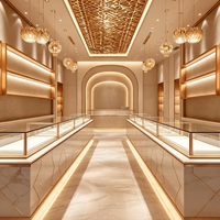 Vitrine de présentation de bijoux de luxe en métal doré, comptoir en verre pour bijouterie en marbre