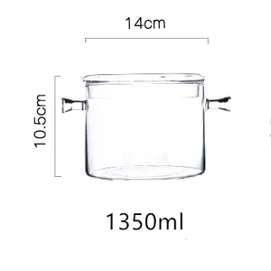 Vaso de cozinha essencial familiar, pote de vidro borosilicado com orelha dupla capa plana