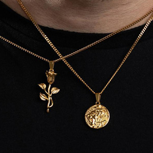 Edelstahl Löwenkopf Anhänger 18 Karat <span class=keywords><strong>Gold</strong></span> Blumen Charm <span class=keywords><strong>Rose</strong></span> Halskette Hiphops Männer Tiers chmuck Judah Lion Halskette - Product Image 2