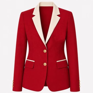 Blazer Rojo para Mujer con Cuello de Solapa, Manga Larga, Botón Único, Color Sólido, Lana y Poliéster Antiarrugas, para Otoño - Product Image 1