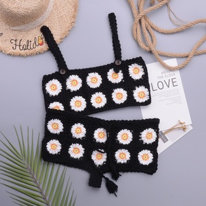 Conjunto de Bikini Bohemio Hecho a Mano con Flores de Margarita, Traje de Baño Sexy con Tiras para Playa, Ropa de Baño Deportiva para Mujer, Conjunto de 2 Piezas de Ganchillo Personalizado con Diseño Floral - Product Image 2