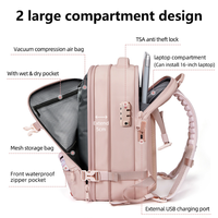 Mochila de Gran Capacidad con Compresión al Vacío, Puerto de Carga USB Externo, Separación en Seco y Húmedo, Aprobada para Vuelos