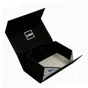 Luxury High-End <b>black</b> Rigid Paperboard Gift <b>Box</b> Customized Logo Embossed Folding <b>Box</b> with Magnetic Closure Lid Wholesale - Product Image 1