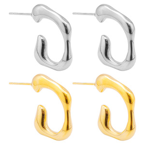 Pendientes de Aro de Acero Inoxidable 304, Diseño Curvo Irregular, Minimalistas, Chapados en Oro y Plata, Joyería de Moda - Product Image 1