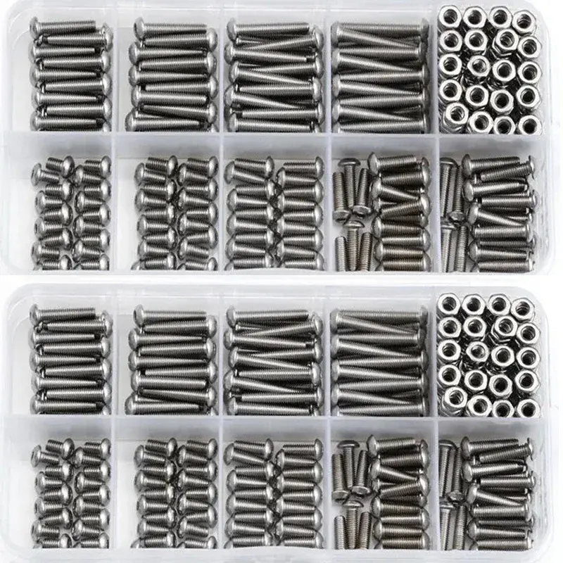 340 Stuks Roestvrijstalen M3 Hex Socket Pan Kop Schroeven Cilindrische Zeshoek Socket En Moer Combinatie Doos