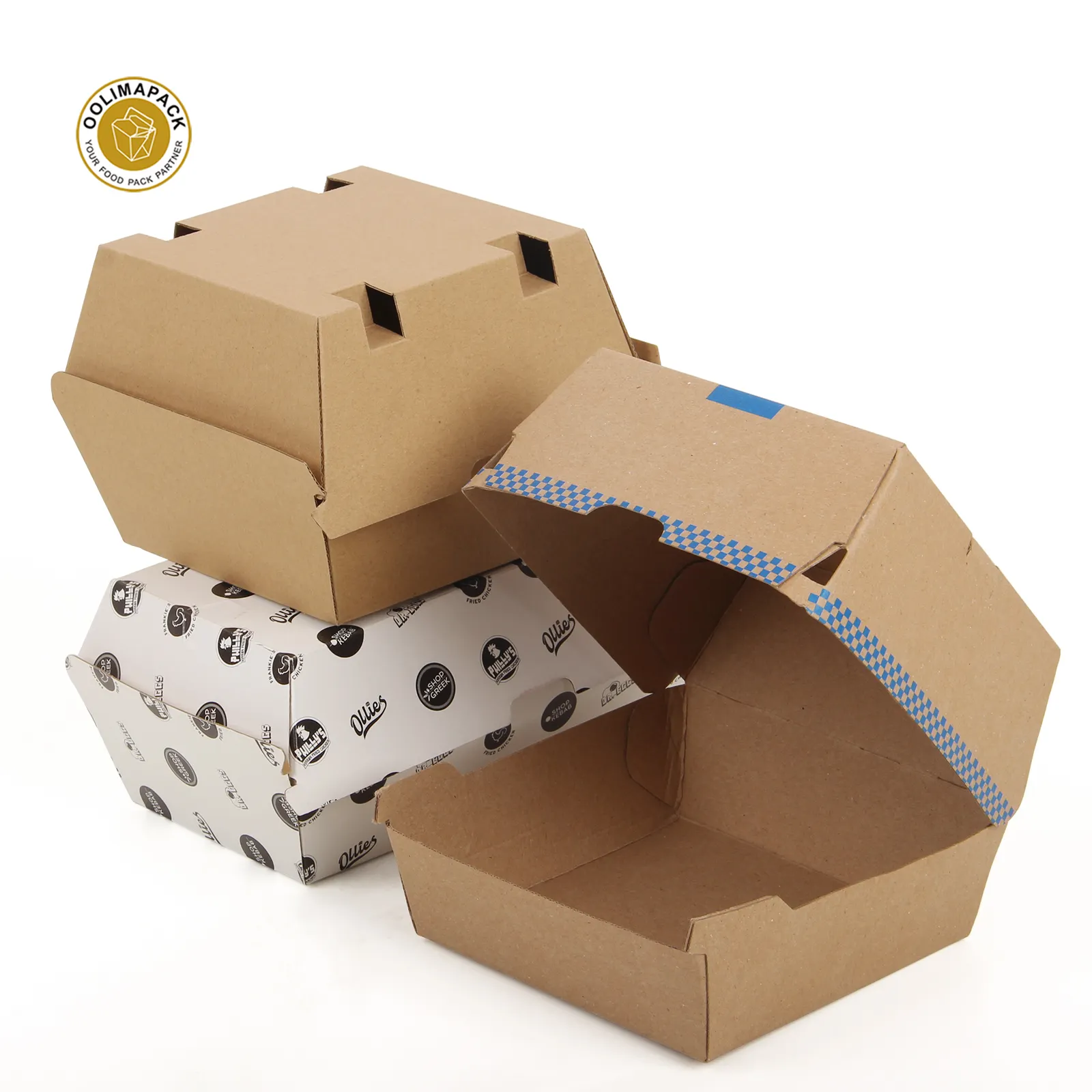 Personalizzato carta stampata burger box, ondulato box amburgo