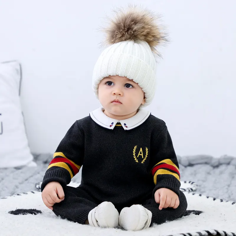 Custom wholesale fashion infant toddler boys and girls 100% cotton new design jumpsuit knitted sweater baby rompers