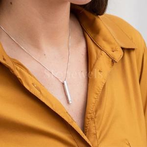 Barra clásica, colgante de diamante de oro blanco y plata con corte brillante, joyería de aniversario para mujer, Stonewels hechos a mano, materiales Premium - Product Image 5