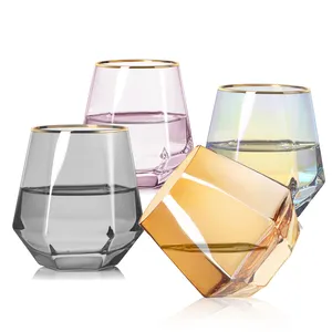 Op Maat Gemaakte Kleur Kristal Whisky Glas Hexagonale Party Whisky Glazen Beker Goud Rand Sap Drink Water Cup Drinkwaren