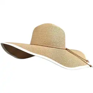 Chapeau de soleil de plage à larges bords pour femmes, en papier tressé, pour le voyage et les loisirs.