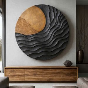 Scultura Murale <span class=keywords><strong>in</strong></span> <span class=keywords><strong>Legno</strong></span> Organico Rotonda, Arte Astratta Intagliata a Mano per Interni Moderni - Product Image 4