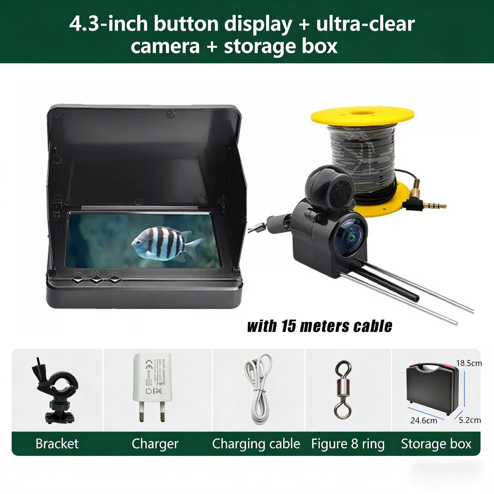 Black 4.3"Display+15m Wire+Camera