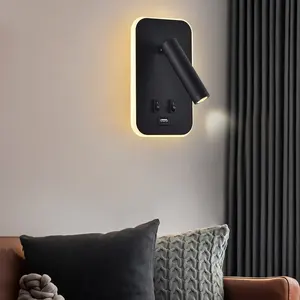 Lampu dinding samping tempat tidur, lampu dinding LED dengan sakelar Port USB, lampu baca Interior untuk lampu buku tempel permukaan Hotel kamar tidur