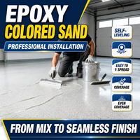 Revêtement de sol liquide auto-nivelant en résine époxy avec sable coloré, application facile, finition à brosser pour patio, balcon, garage, atelier