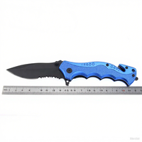 Couteau pliant de sauvetage à manche en aluminium bleu, lame dentelée noire, brise-vitre, coupe-ceinture de sécurité, couteau de poche EDC pour le camping