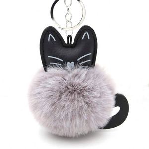 Porte-clés Pompon Style Dessin Animé Chat en Plastique et Cuir, Boule Douce et Moelleuse, Pendentif de Sac, Cadeaux Promotionnels pour Magasins d'Articles pour Animaux - Product Image 1